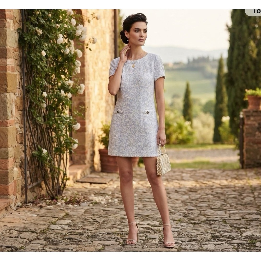 Tommy Hilfiger Women's Size 16 Geometric Logo Print Dress Lace White Cream